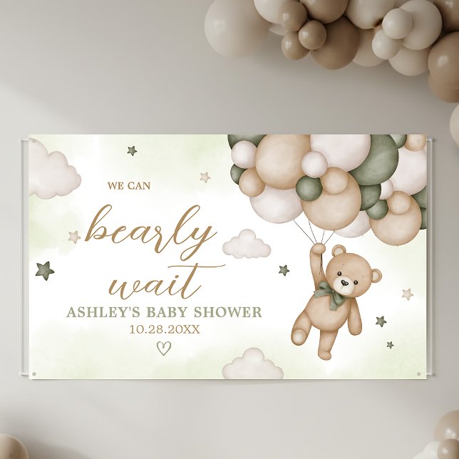 Green Bear Balloon Babydusche Banner (Green Bear Balloon Baby Shower Banner)