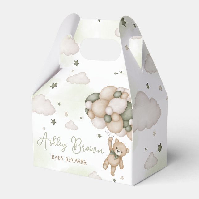 Green Bear Balloon Babydusche Geschenkschachtel (Vorderseite)