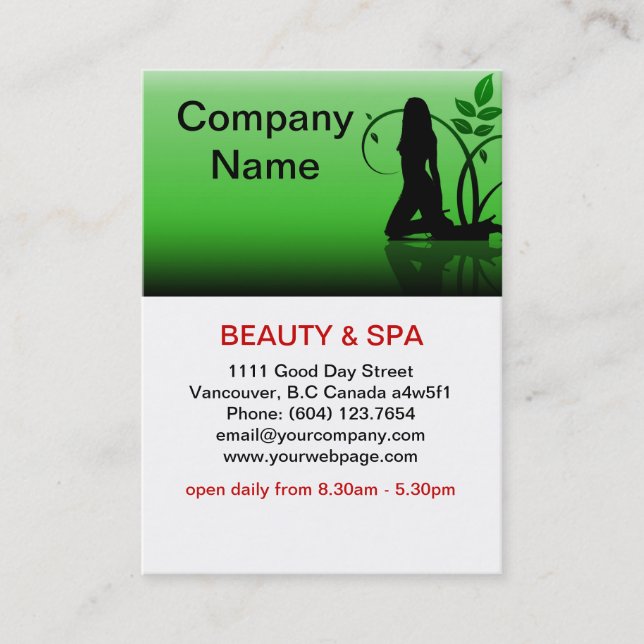 Green Beauty Wellness-Center Salon Business Card Visitenkarte (Vorderseite)