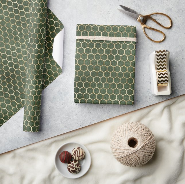 Green Bee Gold Honeycomb Elegantes Geschenk Geschenkpapier (Kunsthandwerk)