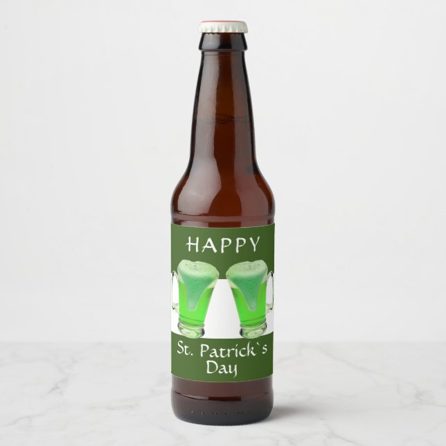 Green Beer Glass Happy St Patrick`s Day Bierflaschenetikett (Vorderseite)