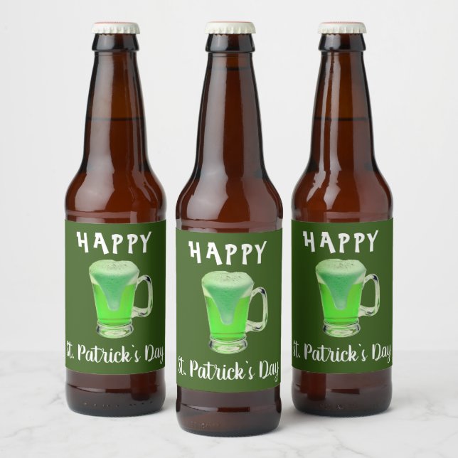 Green Beer Glass Happy St. Patrick`s day Party Bierflaschenetikett (Flaschen)