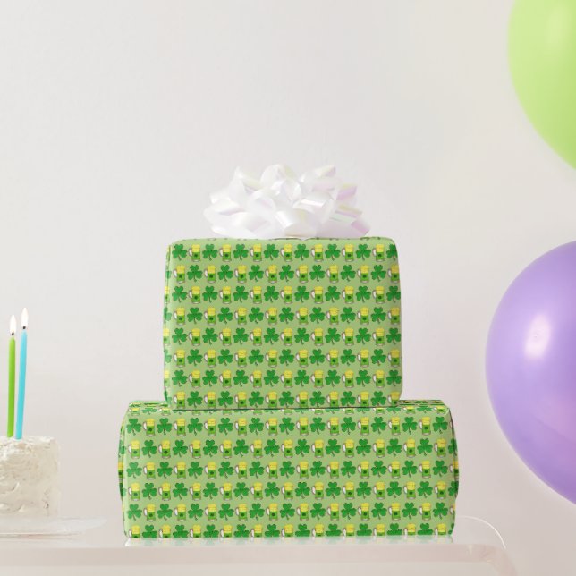 Green Beer Kleeblatt Saint Patrick's Day Irish Geschenkpapier (Partygeschenke)