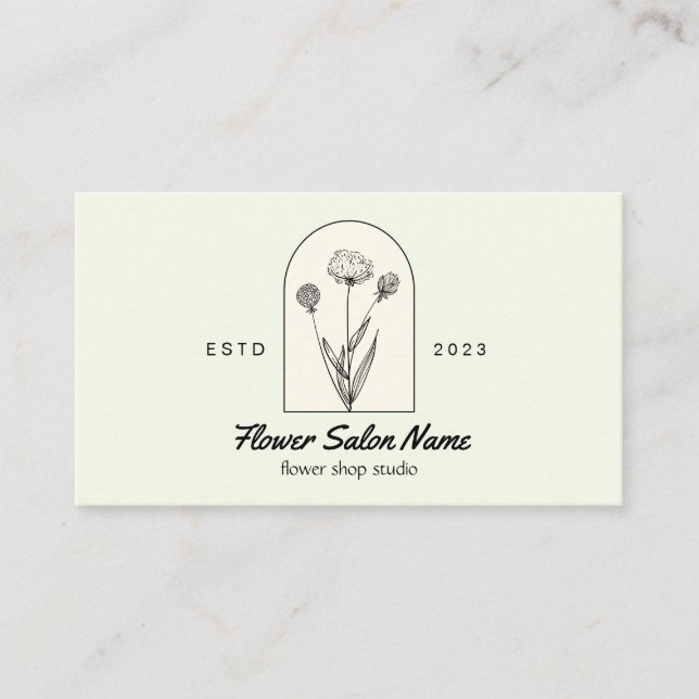 Green Beige Elegant Dandelion Blume Florist Visitenkarte (Vorderseite)