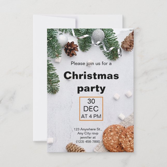 Green Beige Red Aesthetic Christmas Party Einladung (Vorderseite)