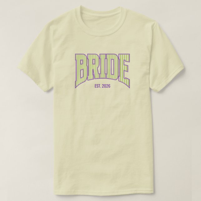 Green + Beige Stripe Purple Varsity BRIDE T-Shirt (Design vorne)