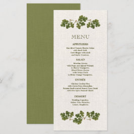 Green Beige Vintage Oak Blätter Hochzeitmenü Karte
