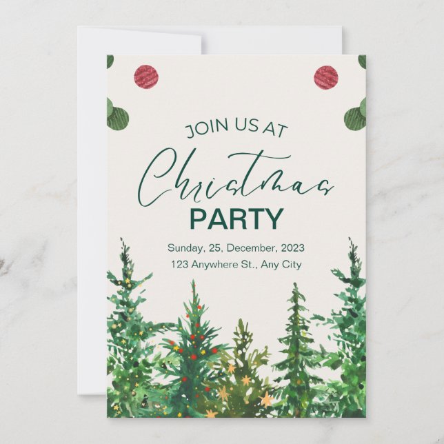 Green Beige Winter Christmas Party Invitation (Devant)