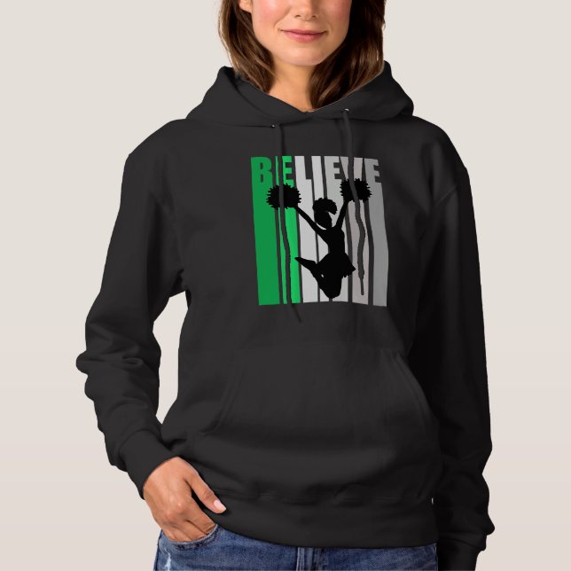 Green Believe Motivating Girls Cheerleading Retro  Hoodie (Vorderseite)