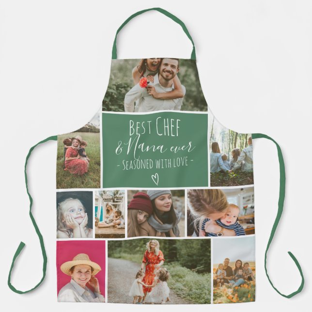 Green Best Koch und Oma Foto Collage Grid Schürze (Vorderseite)