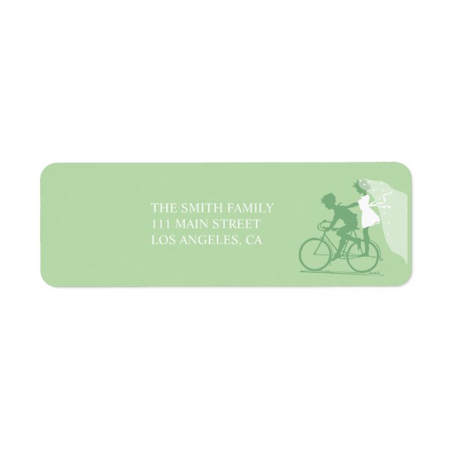 Green Bicycle Couple Wedding Return Label (Vorne)