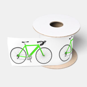 Green Bicycle on White Satin Ribbon Satinband