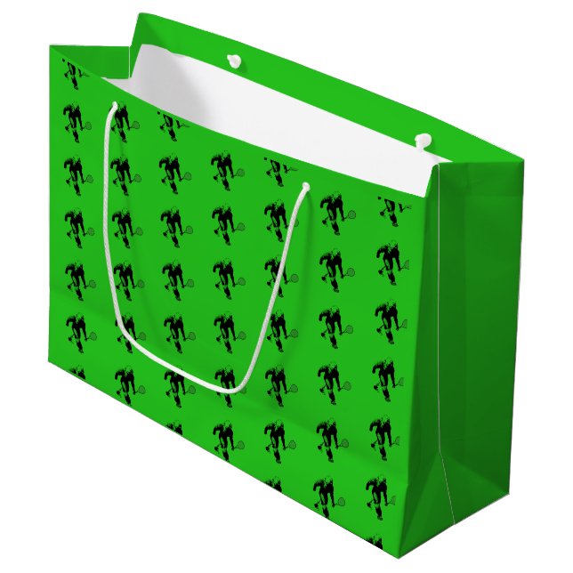 Green Bigfoot Tennis Player-Muster Große Geschenktüte (Vorderseite Schrägansicht)