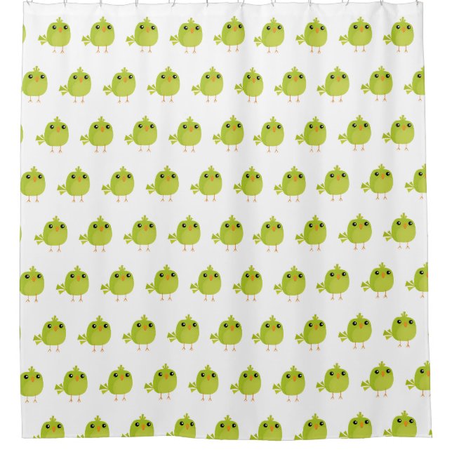 Green Bird Cartoon Duschvorhang (Vorderseite)