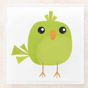 Green Bird Cartoon Glasuntersetzer
