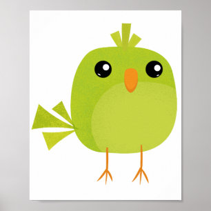 Green Bird Cartoon Poster