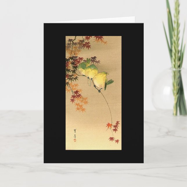 Green Birds on Maple Tree, Japanese Art c.1800s Karte (Vorderseite)