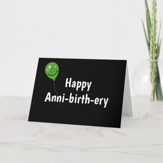 Green Birthday Balloon auf schwarz Karte (Vorderseite)