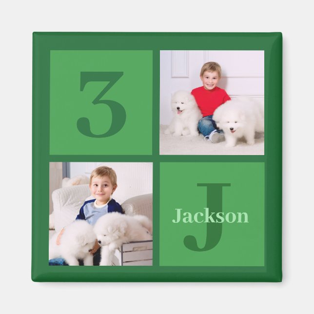 Green Birthday Foto Collage Personalisiertes Party Magnet (Vorne)