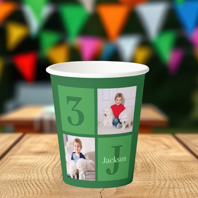 Green Birthday Foto Collage Personalisiertes Party Pappbecher (Von Creator hochgeladen)
