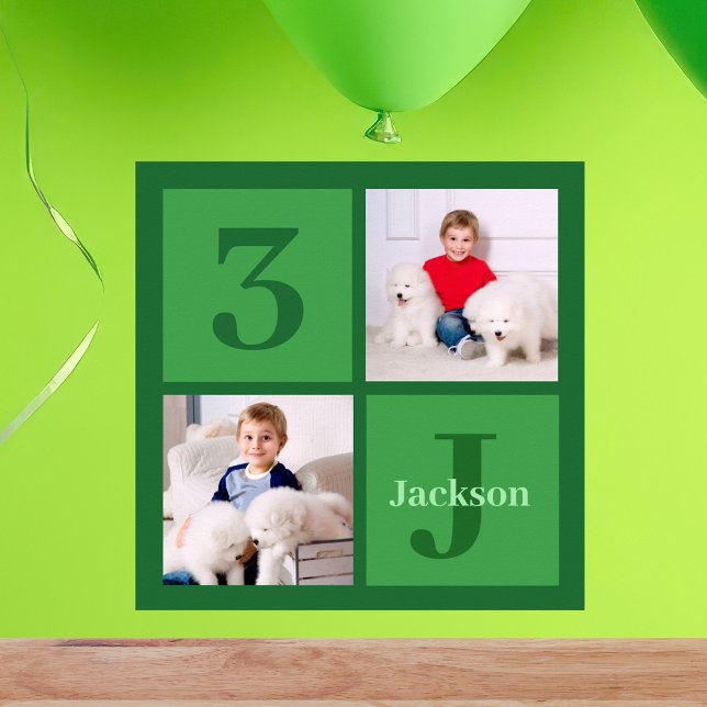 Green Birthday Foto Collage Personalisiertes Party Poster (Von Creator hochgeladen)