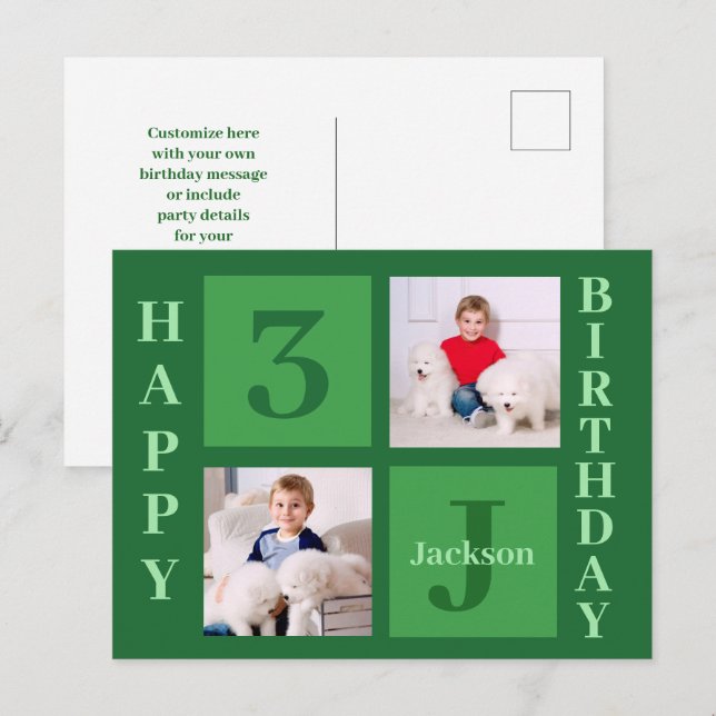 Green Birthday Foto Collage Personalisiertes Party Postkarte (Vorne/Hinten)