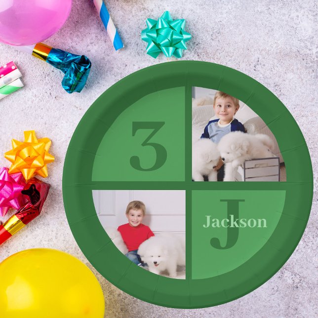 Green Birthday Party Custom Kids Foto Pappteller (Von Creator hochgeladen)