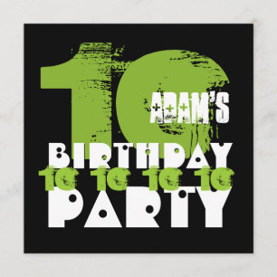 GREEN BLACK 10. Geburtstagsparty 10 Jahre alt V02B Einladung