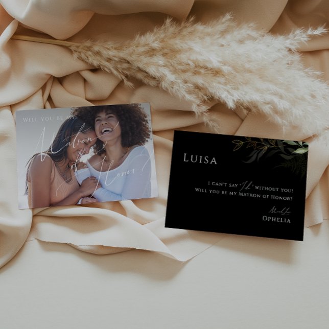 Green Black and Gold Foto Matron of Honor Card Einladung (Von Creator hochgeladen)