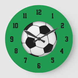 Green, Black and White Soccer Clock Große Wanduhr