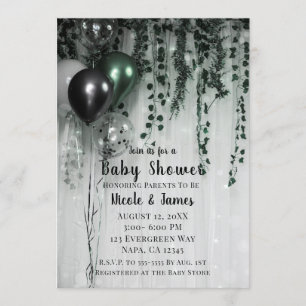 Green Black Balloons Ivy Jungle Party Babydusche Einladung