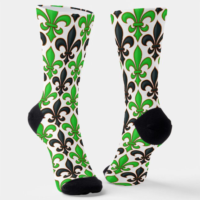 Green Black Baroque Fleur-de-lis Pattern Design  Socken (Von Creator hochgeladen)