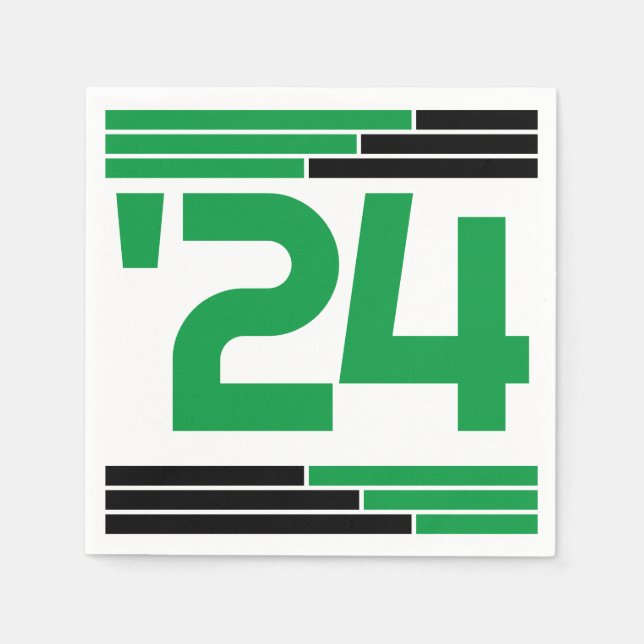 Green & Black Bars Class of '24 Grad Party Serviette (Vorderseite)