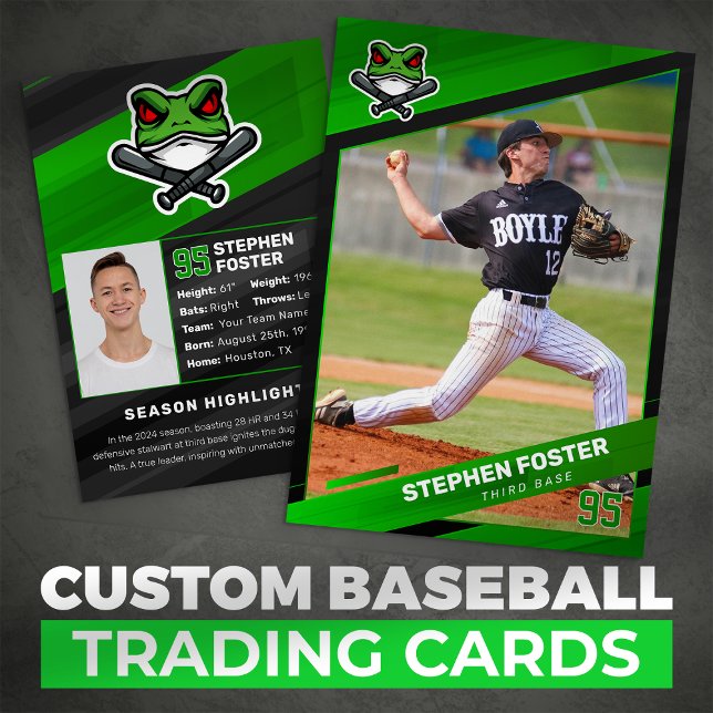 Green & Black Baseball Trading Card, Baseball Card Telefonnummerkarte (Von Creator hochgeladen)