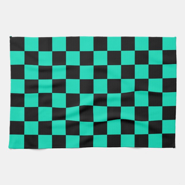 Green Black Checkered Karo Pattern Geschirrtuch (Horizontal)