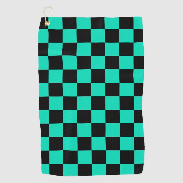 Green Black Checkered Karo Pattern Golfhandtuch (Vorderseite)
