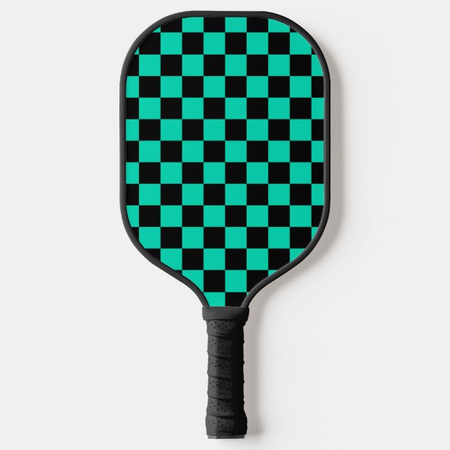 Green Black Checkered Karo Pattern Pickleball Schläger (Vorderseite)