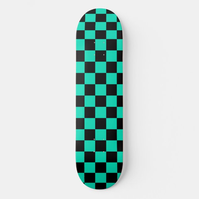 Green Black Checkered Karo Pattern Skateboard (Vorderseite)