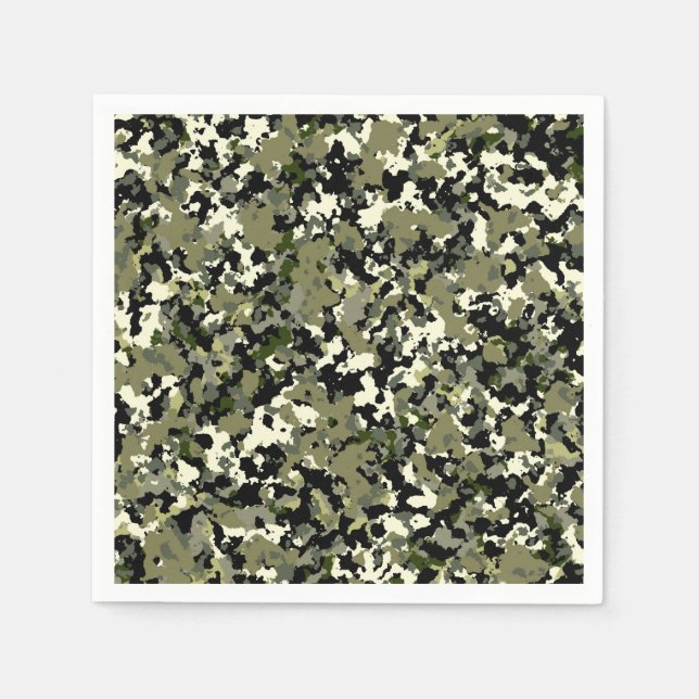 Green Black Cream Camouflage Muster drucken Serviette (Vorderseite)