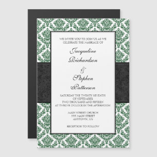 Green Black Damask Magnetic Wedites lädt ein Magneteinladung