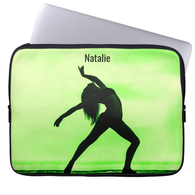Green & Black Dance Laptop Sleeve mit Name (Vorderseite)