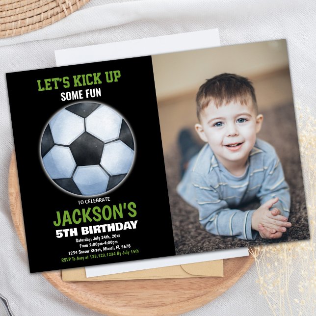 Green Black Foto Fußball Fußball Fußball Fußball G Einladung (Green Black Photo Soccer Floor Soccer Birthday Invitation)