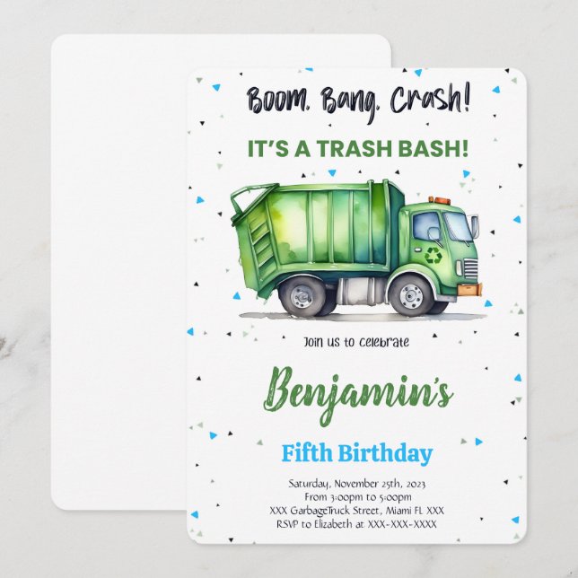 Green & Black Garbour Truck Einladung (Vorne/Hinten)