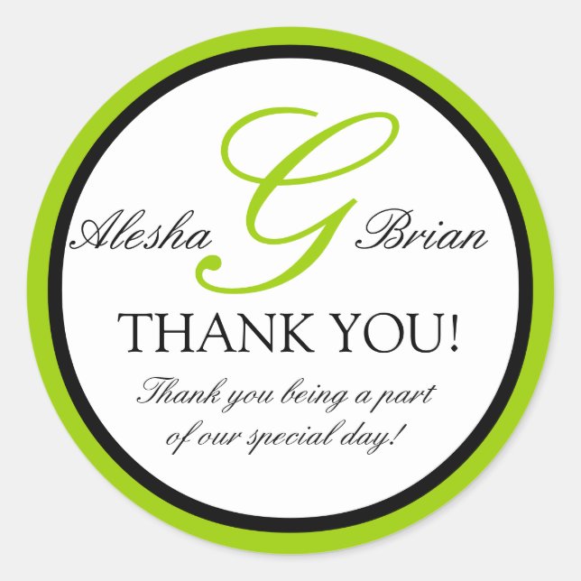 Green Black Gastgeschenk Hochzeit Danke Stickers (Vorderseite)
