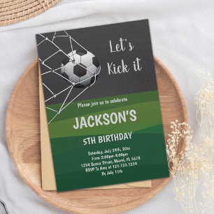 Green Black Goal Soccer Invitation Texte blanc
