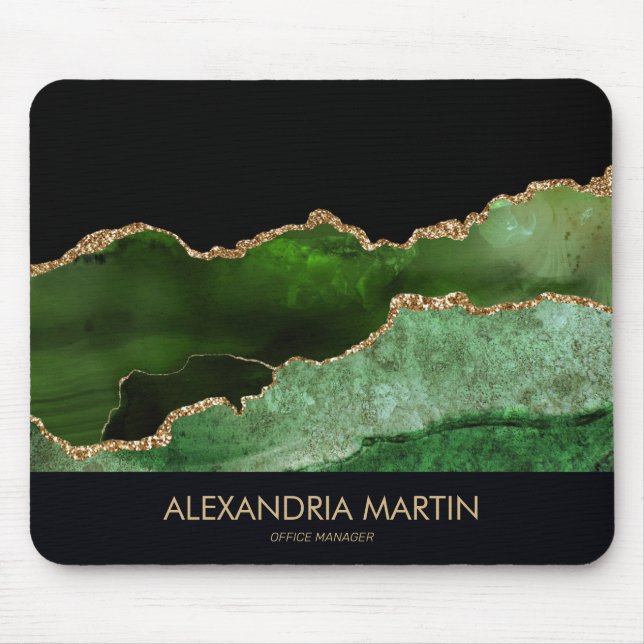 Green Black Gold Glitzer Marble Office Mousepad (Vorne)