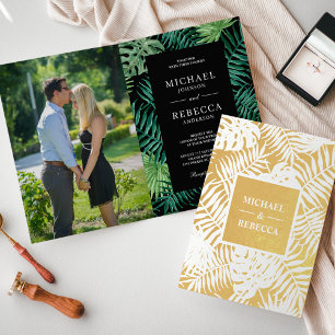 Green Black Gold Palm Blätter Einladung Hochzeit