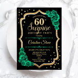 Green Black Gold Überraschung 60. Geburtstag Einladung<br><div class="desc">Überraschung 60. Geburtstagsparty Einladung. Weiblich schwarz und smaragdgrün Design mit Imitaten Glitzer Gold. Enthält Rose,  Skript-Schriftart und Konfetti. Ideal für eine elegante Damenfeier. Kann personalisiert sein,  jedes Alter zu zeigen. Gedruckte Zazzle Einladungen oder Sofortdownload digitalen druckbaren Vorlage.</div>