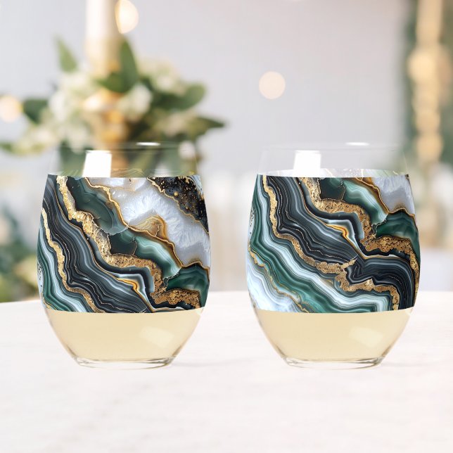 Green Black Gold White Geode Weinglas Ohne Stiel (Insitu (Hochzeit))