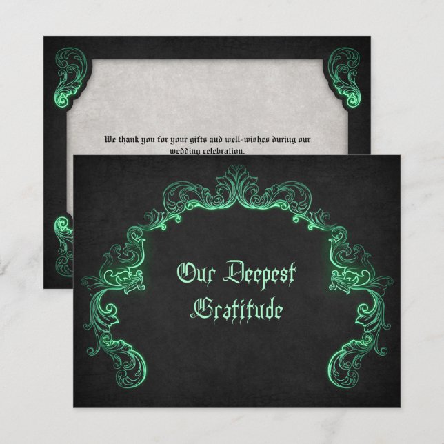 Green Black Gothic Wedding Dankeskarte (Vorne/Hinten)
